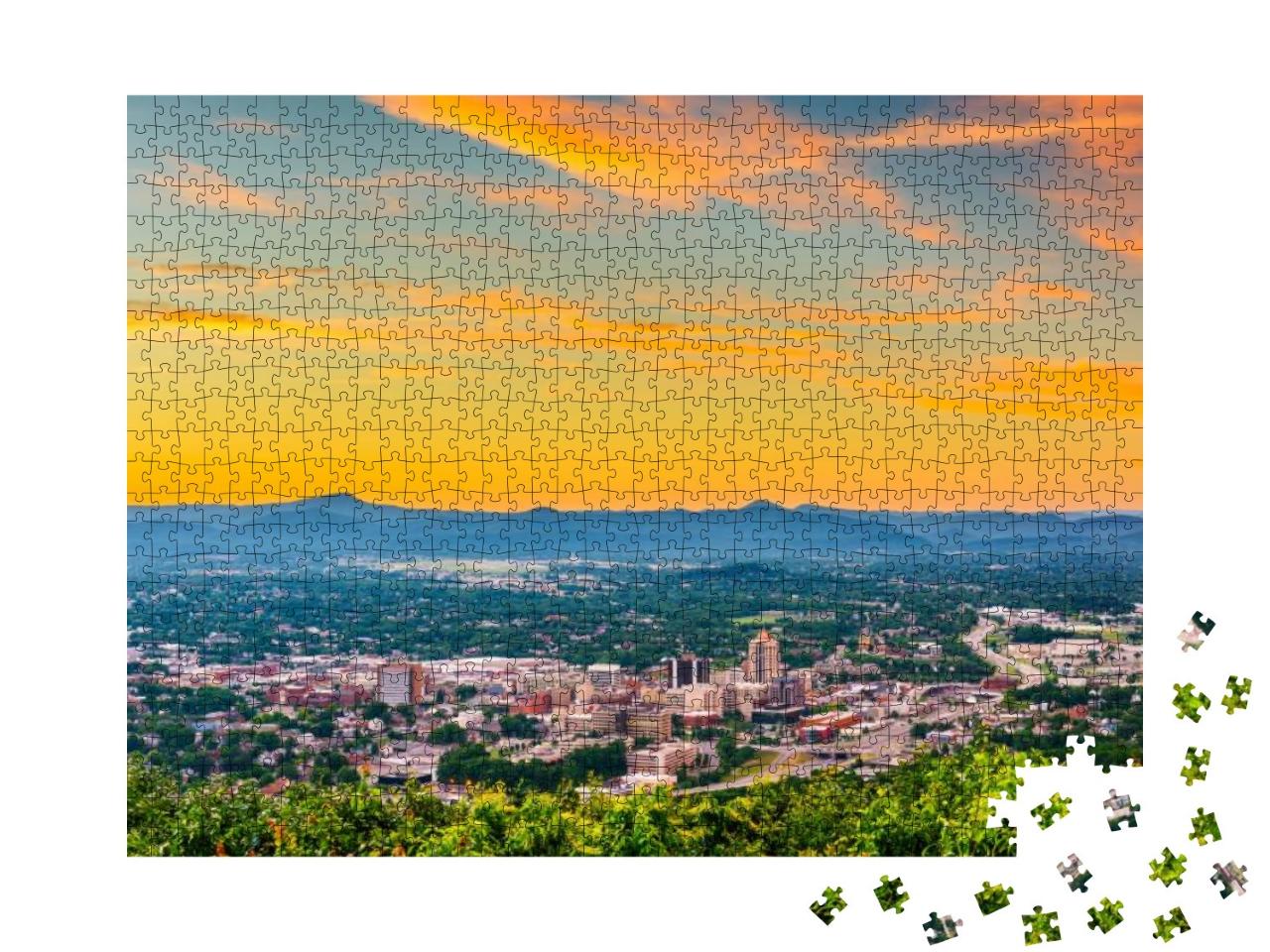 Roanoke, Virginia, USA Downtown Skyline from Above At Dusk... Jigsaw Puzzle with 1000 pieces