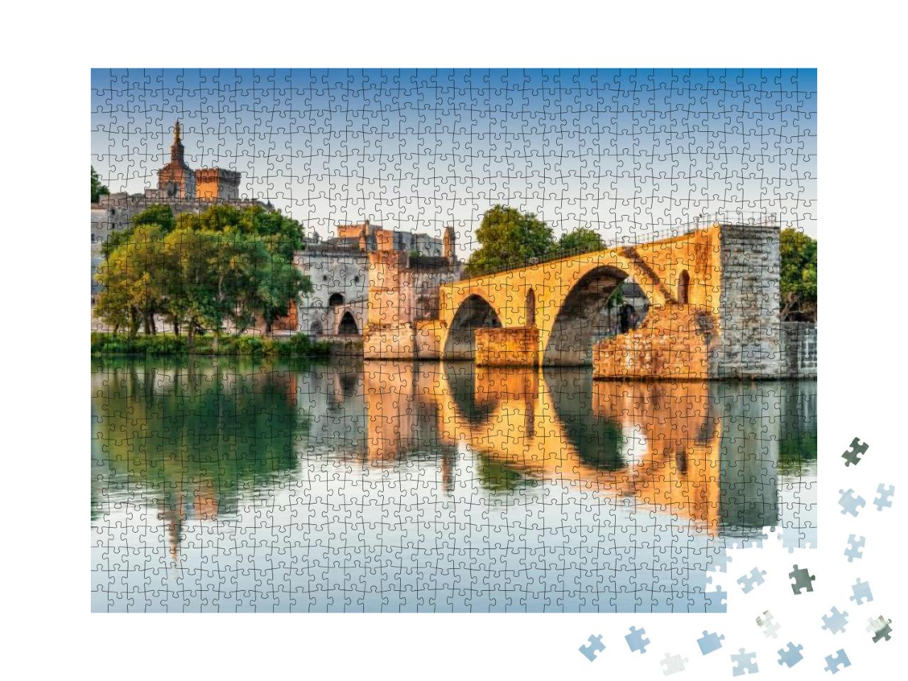 Avignon Bridge with Popes Palace & Rhone River At Sunrise... Jigsaw Puzzle with 1000 pieces