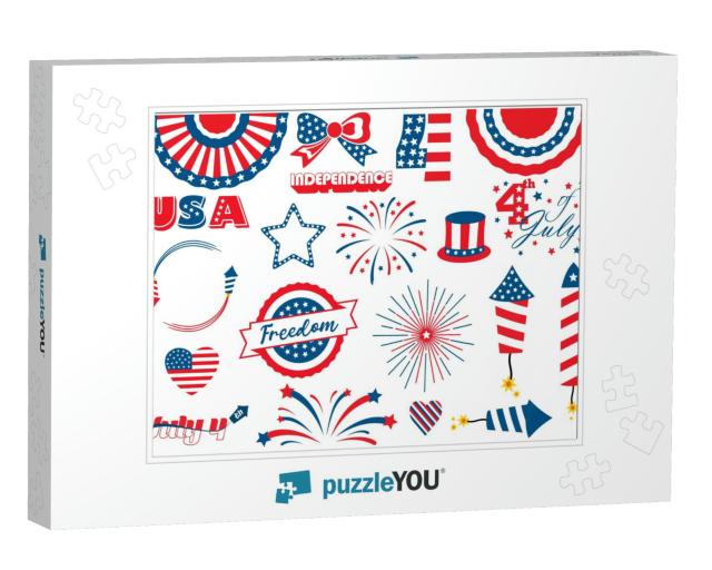 July 4th Patriotic Red/White/Blue Clipart Bundle W... Jigsaw Puzzle