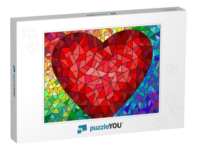 Illustration in Stained Glass Style with Red Heart on the... Jigsaw Puzzle