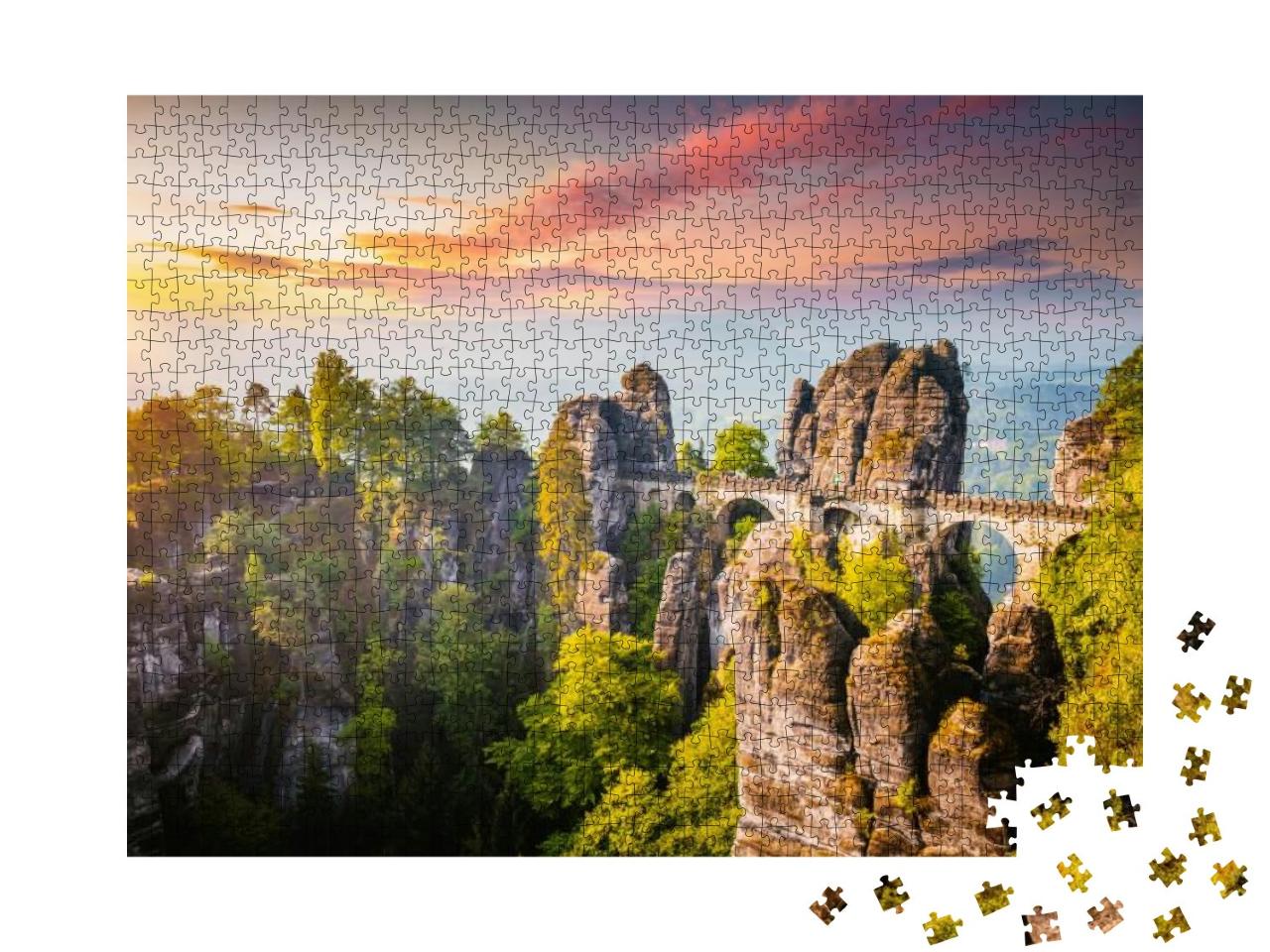 Elbe Sandstone Mountains in the Evening Light. Location S... Jigsaw Puzzle with 1000 pieces