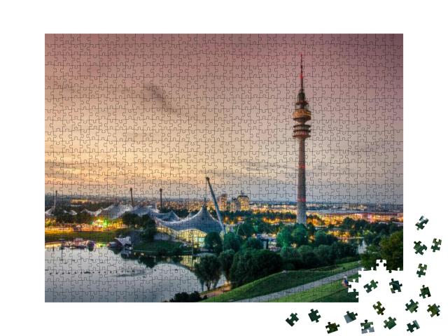 Sunset in Munich Olympia Park - Munhen Sonnenuntergang Pa... Jigsaw Puzzle with 1000 pieces
