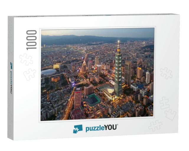 Aerial Skyline of Downtown Taipei At Dusk, Vibrant Capita... Jigsaw Puzzle with 1000 pieces