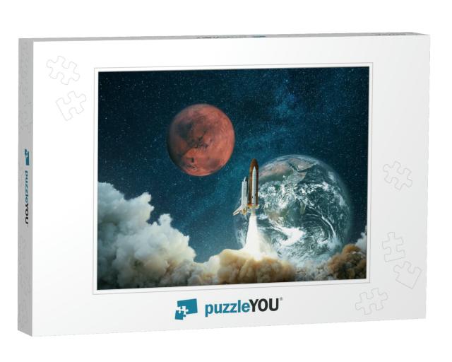 Spacecraft Takes Off Into the Starry Sky with the Planet... Jigsaw Puzzle