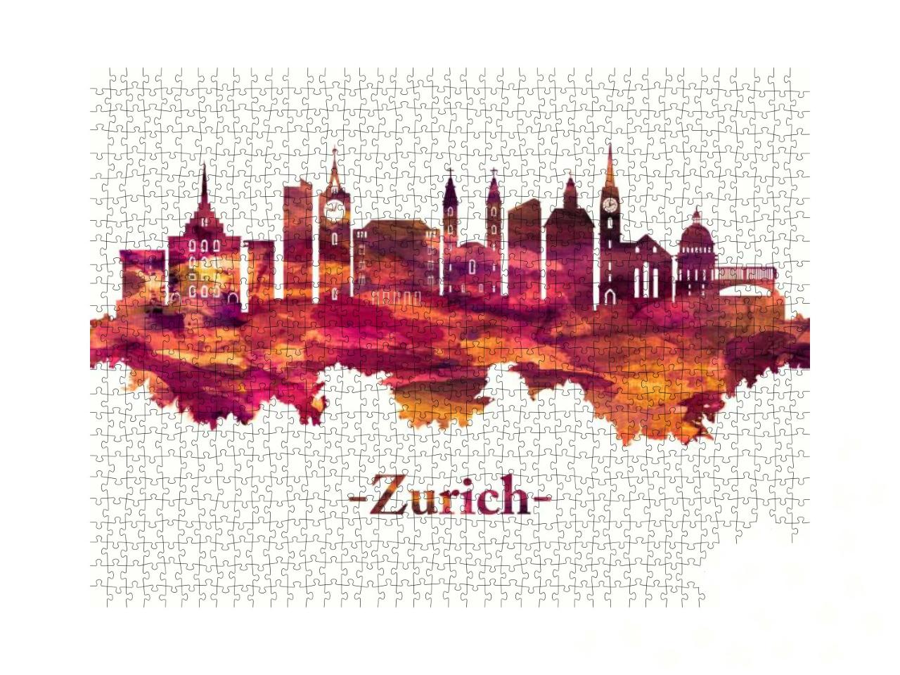Red Skyline of the City of Zurich, a Global Center for Ba... Jigsaw Puzzle with 1000 pieces