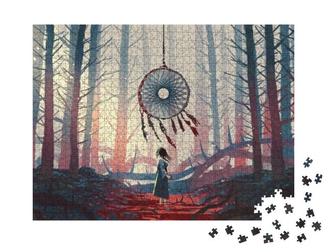 Woman Standing & Looking At the Dreamcatcher Hanging from... Jigsaw Puzzle with 1000 pieces