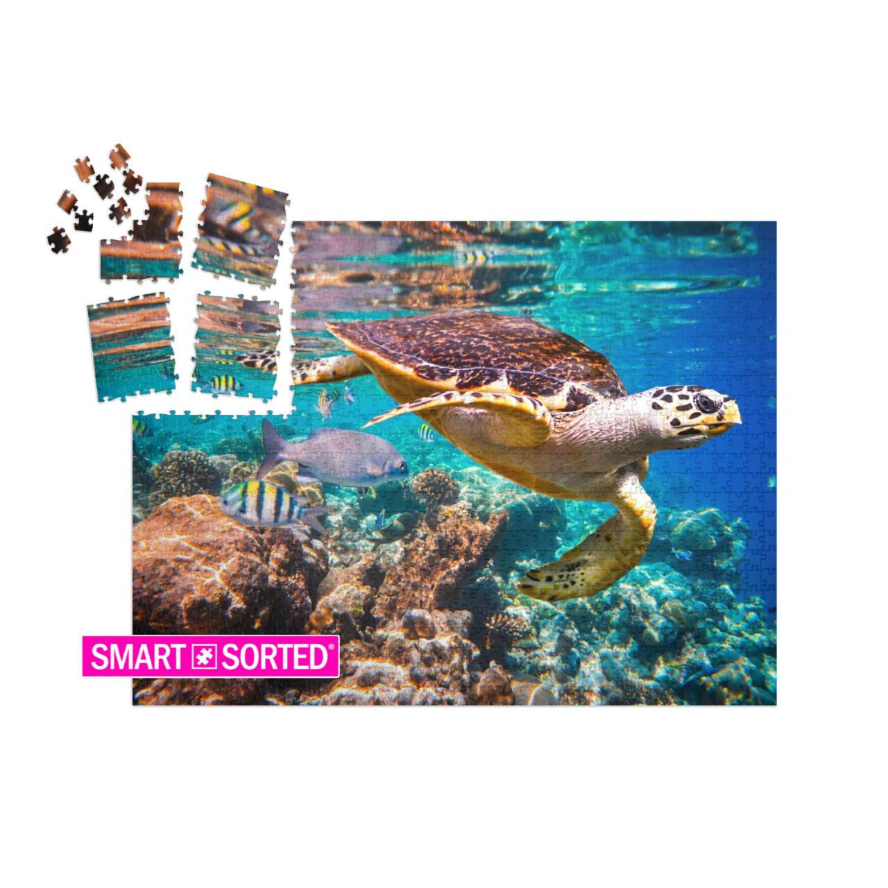 Hawksbill Turtle - Eretmochelys Imbricata Floats Under Wa... | SMART SORTED® | Jigsaw Puzzle with 1000 pieces