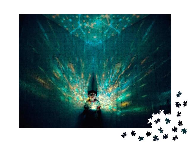 Little Boy in His Room with Night Light Projecting Stars... Jigsaw Puzzle with 1000 pieces