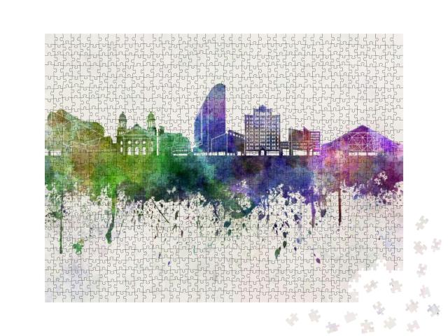 San Jose Skyline in Watercolor Background... Jigsaw Puzzle with 1000 pieces