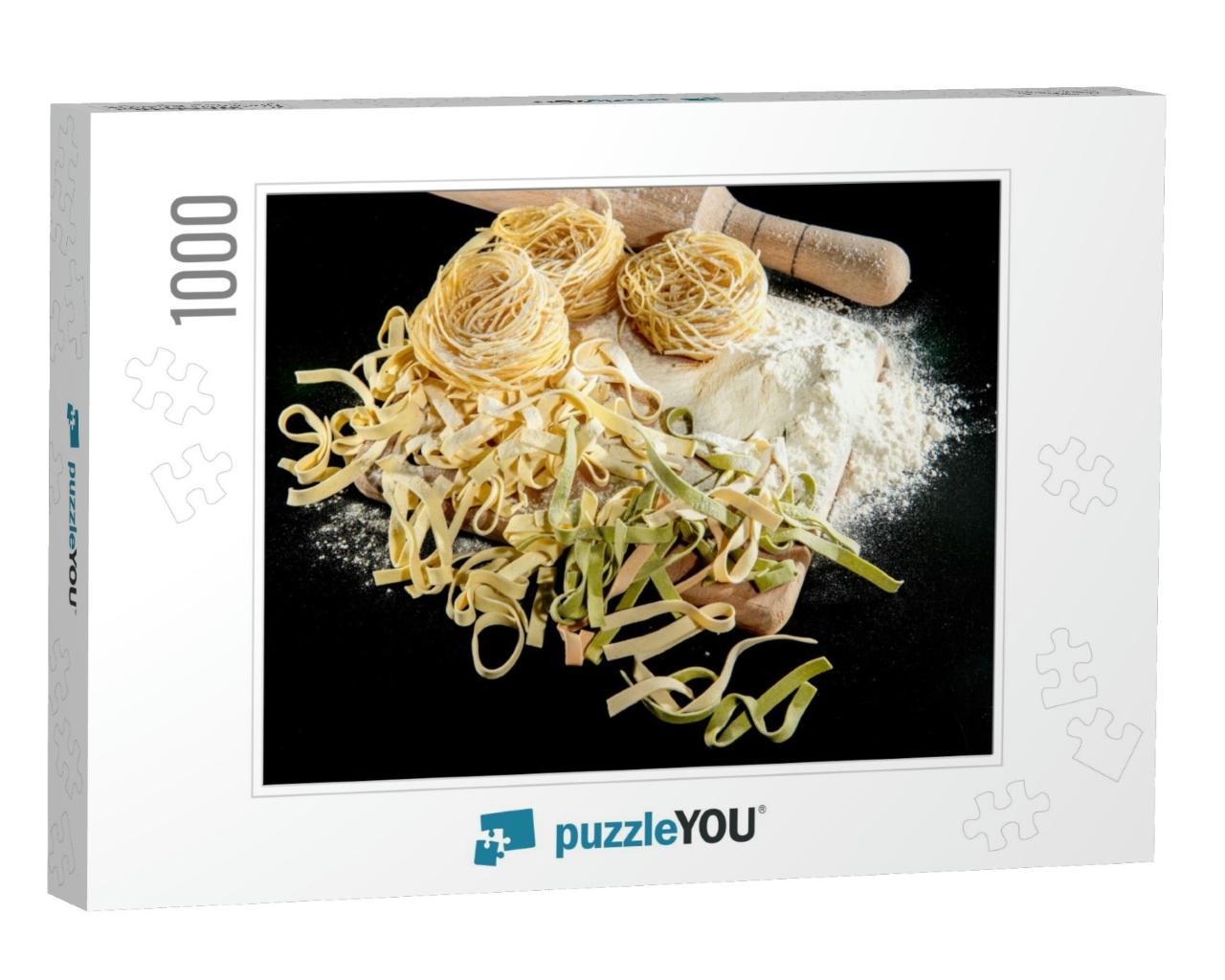 Freshly Cooked Pasta is Lying on a Dark Surface Dusted wi... Jigsaw Puzzle with 1000 pieces