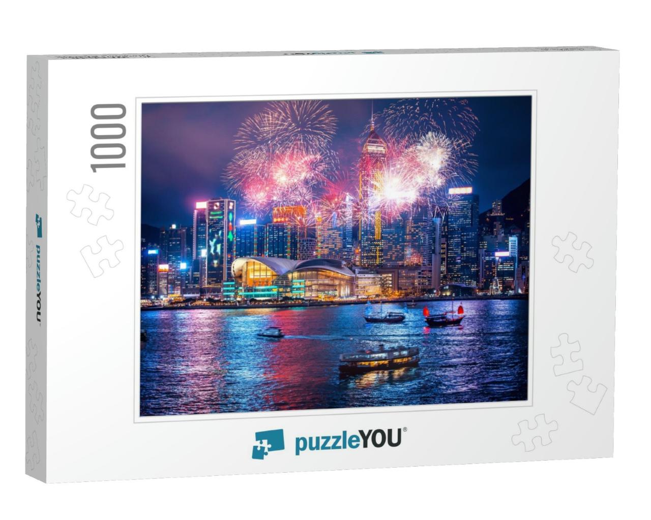 Firework Show in Hong Kong Victoria Harbor... Jigsaw Puzzle with 1000 pieces