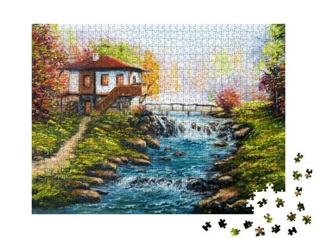 Original Oil Painting Showing Traditional Bulgarian House... Jigsaw Puzzle with 1000 pieces