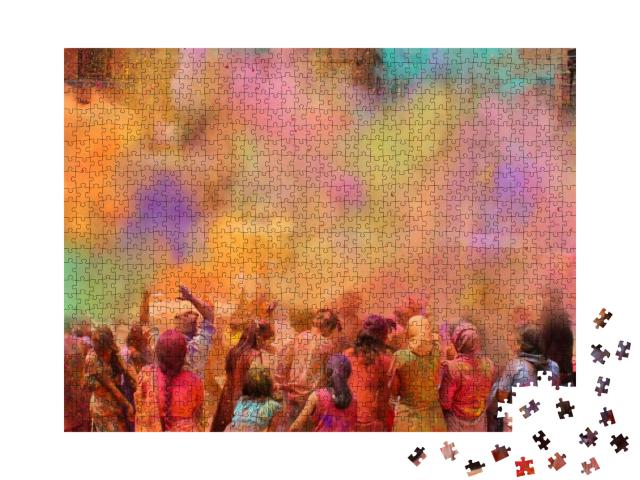 People Celebrating the Holi Festival of Colors in Nepal o... Jigsaw Puzzle with 1000 pieces