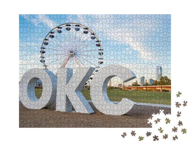 Skyline of Oklahoma City, Ok with Okc Sign & Ferris Wheel... Jigsaw Puzzle with 1000 pieces