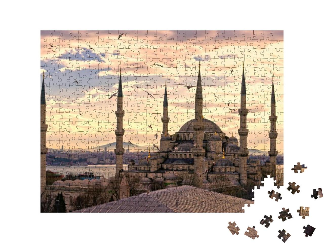 Sunset Over the Blue Mosque, Sultanahmet Camii, Istanbul... Jigsaw Puzzle with 500 pieces