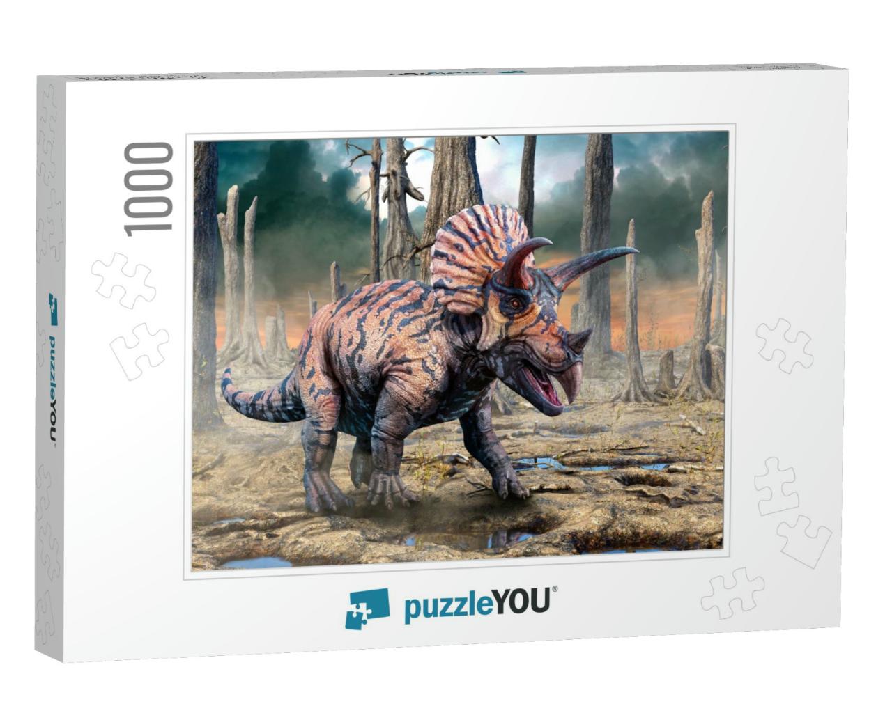 Triceratops from the Cretaceous Era Scene 3D Illustration... Jigsaw Puzzle with 1000 pieces