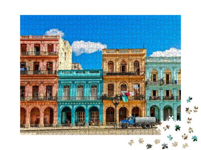 Old Living Colorful Houses Across the Road in the Center... Jigsaw Puzzle with 1000 pieces