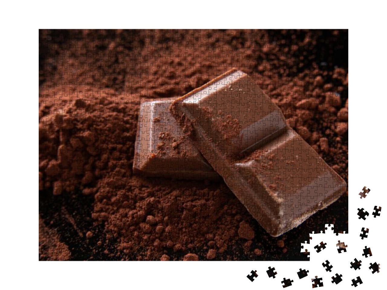 Close-Up Shot of a Few Ounces of Chocolate on Cocoa Powde... Jigsaw Puzzle with 1000 pieces