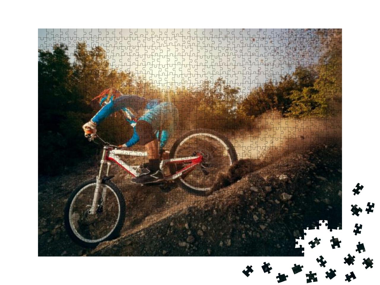 Downhill Mountain Bike. Young Man Cyclist to Riding a Bic... Jigsaw Puzzle with 1000 pieces