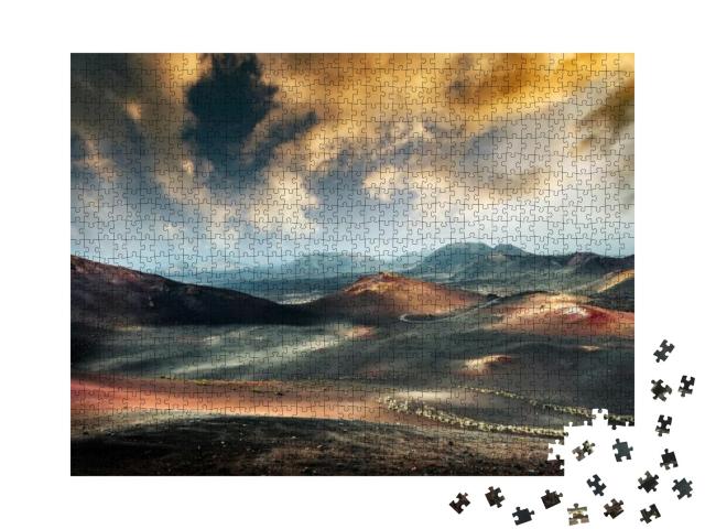Beautiful Mountain Landscape with Volcanoes At Sunset in... Jigsaw Puzzle with 1000 pieces