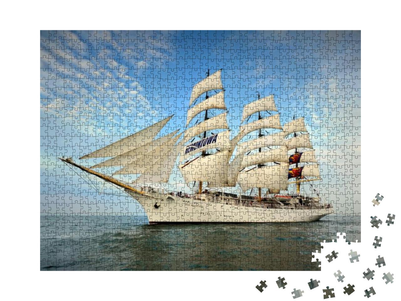 Tall Ship Under Sail with the Shore in the Background... Jigsaw Puzzle with 1000 pieces