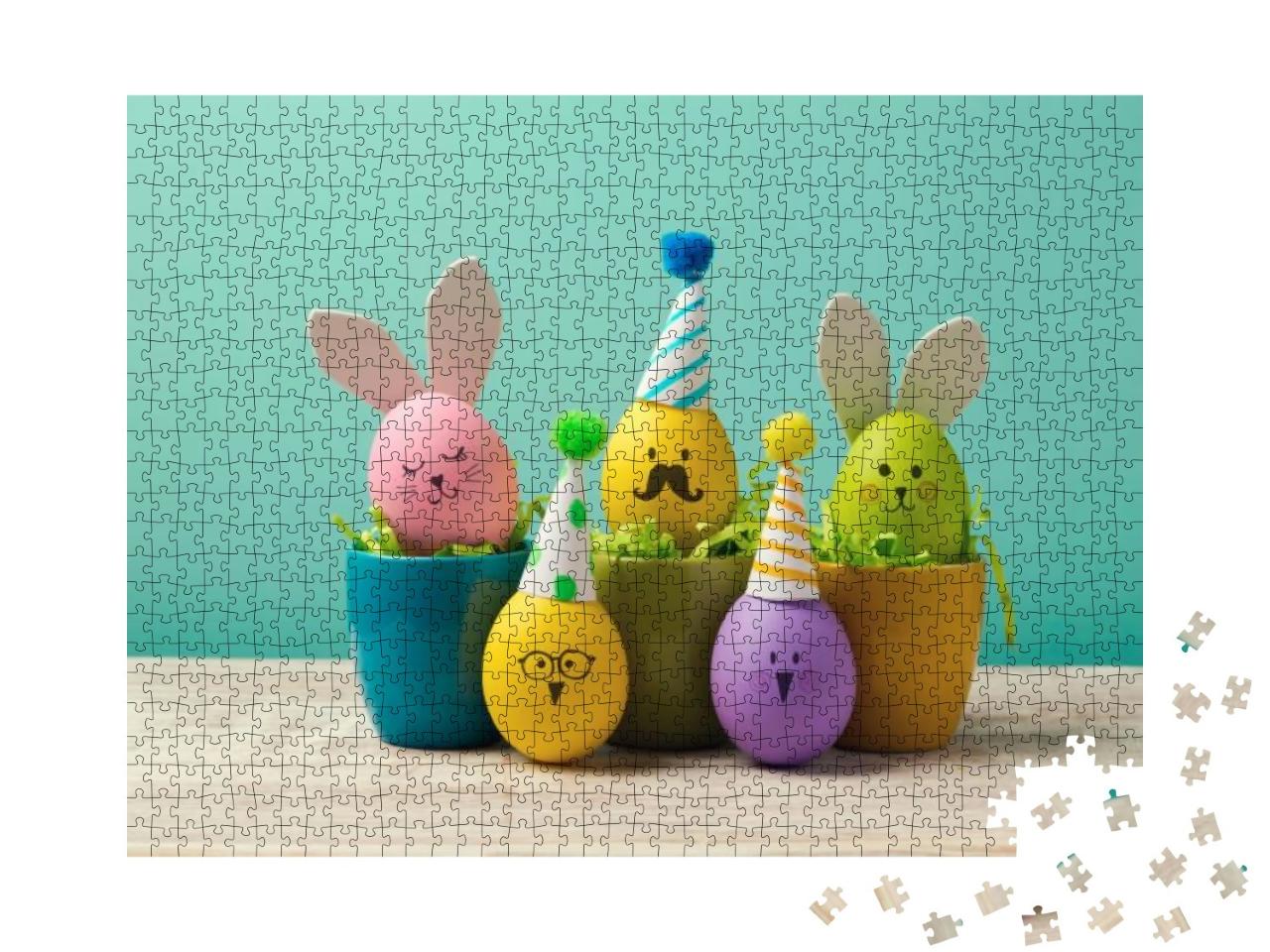 Easter Holiday Concept with Cute Handmade Eggs in Coffee... Jigsaw Puzzle with 1000 pieces