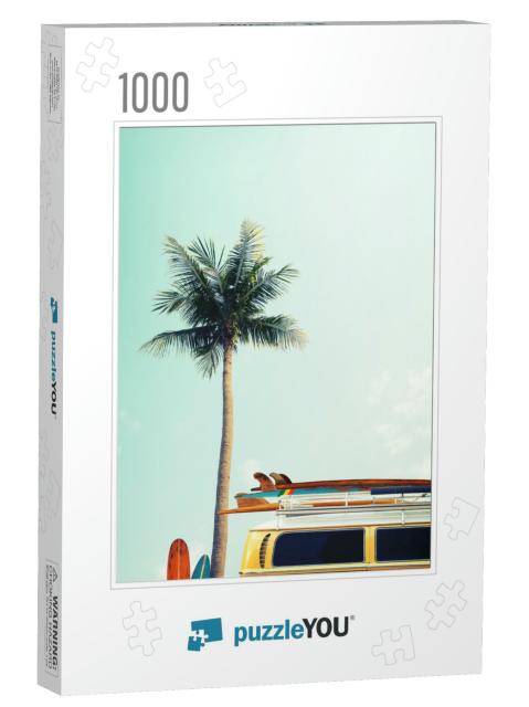 Vintage Car Parked on the Tropical Beach Seaside with a S... Jigsaw Puzzle with 1000 pieces