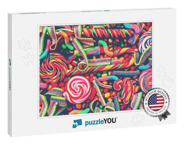 Colorful Bright Assorted Candy Canes & Rainbow Colored Sp... Jigsaw Puzzle