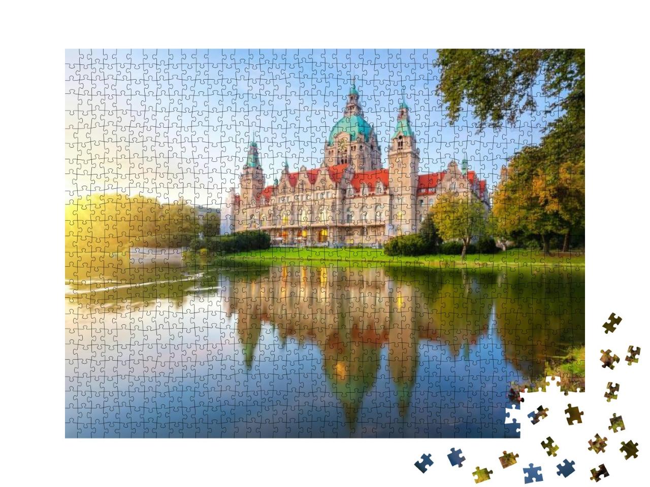 Hanover, Germany. Building of New Town Hall Reflecting in... Jigsaw Puzzle with 1000 pieces