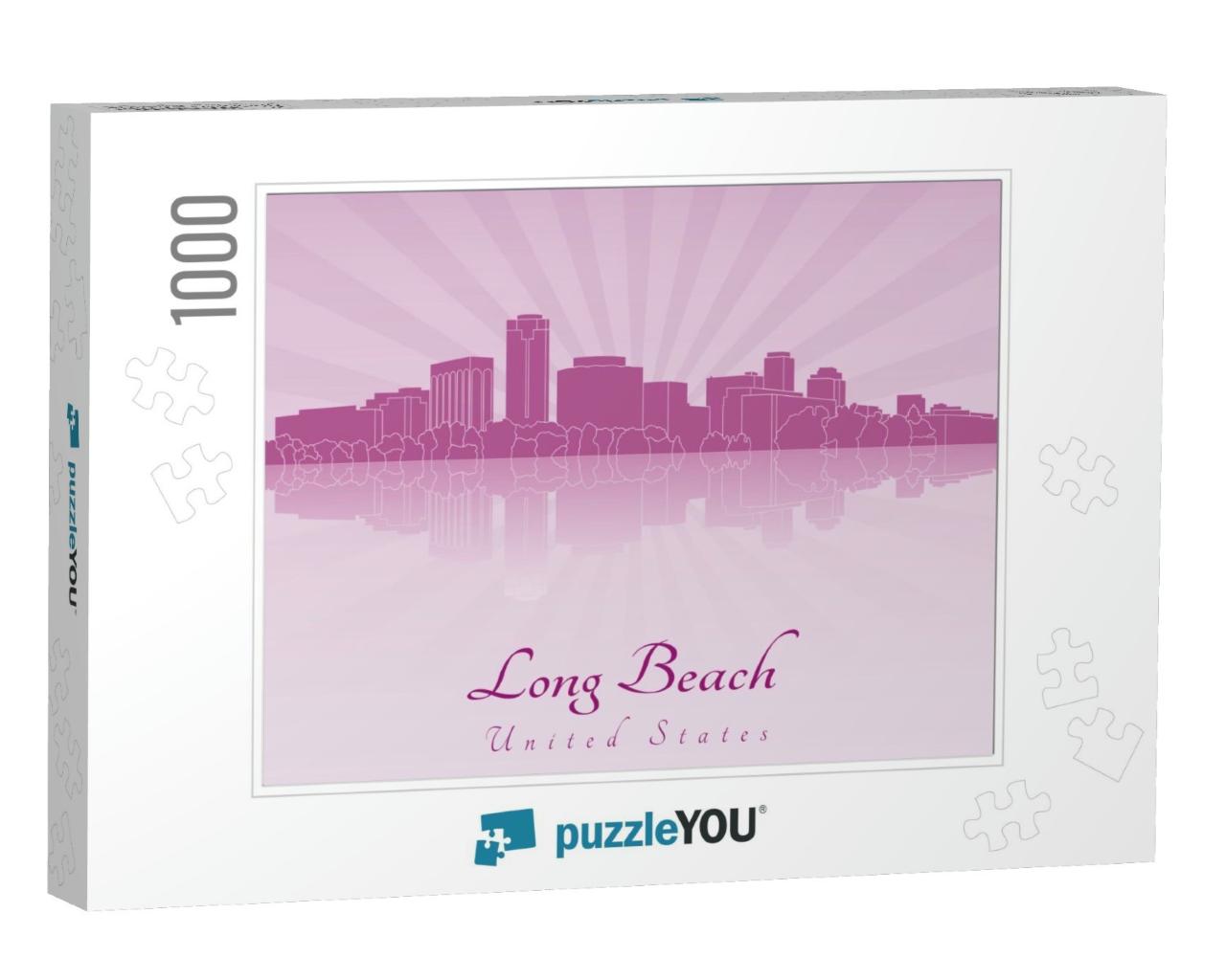 Long Beach Skyline in Purple Radiant Orchid in Editable V... Jigsaw Puzzle with 1000 pieces