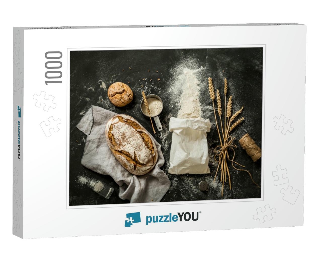 Rustic Bread, Flour Sprinkled from the White Paper Bag, M... Jigsaw Puzzle with 1000 pieces