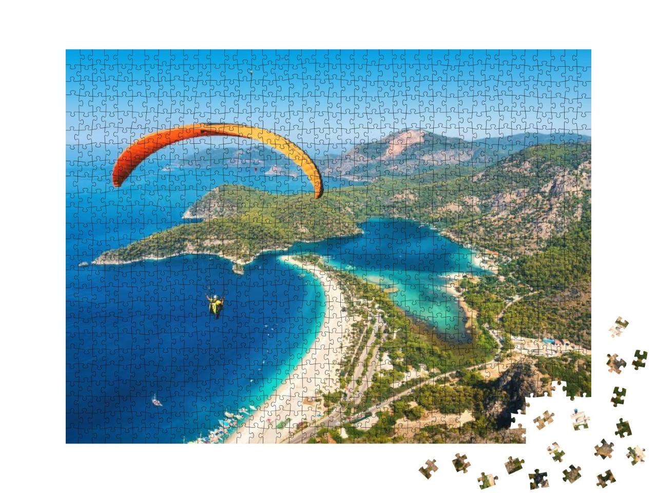 Paragliding in the Sky. Paraglider Tandem Flying Over the... Jigsaw Puzzle with 1000 pieces