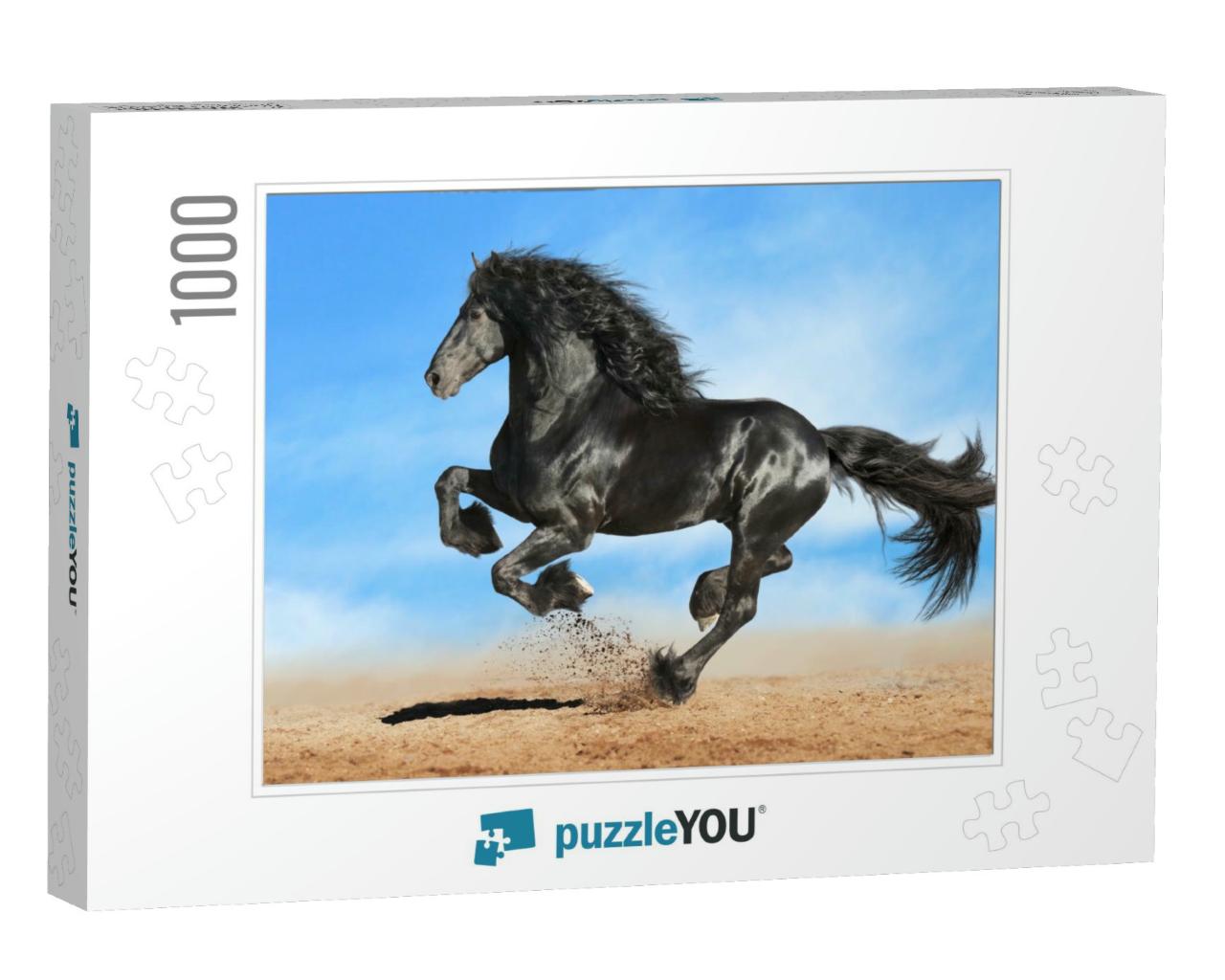 Running Gallop Black Friesian Horse... Jigsaw Puzzle with 1000 pieces