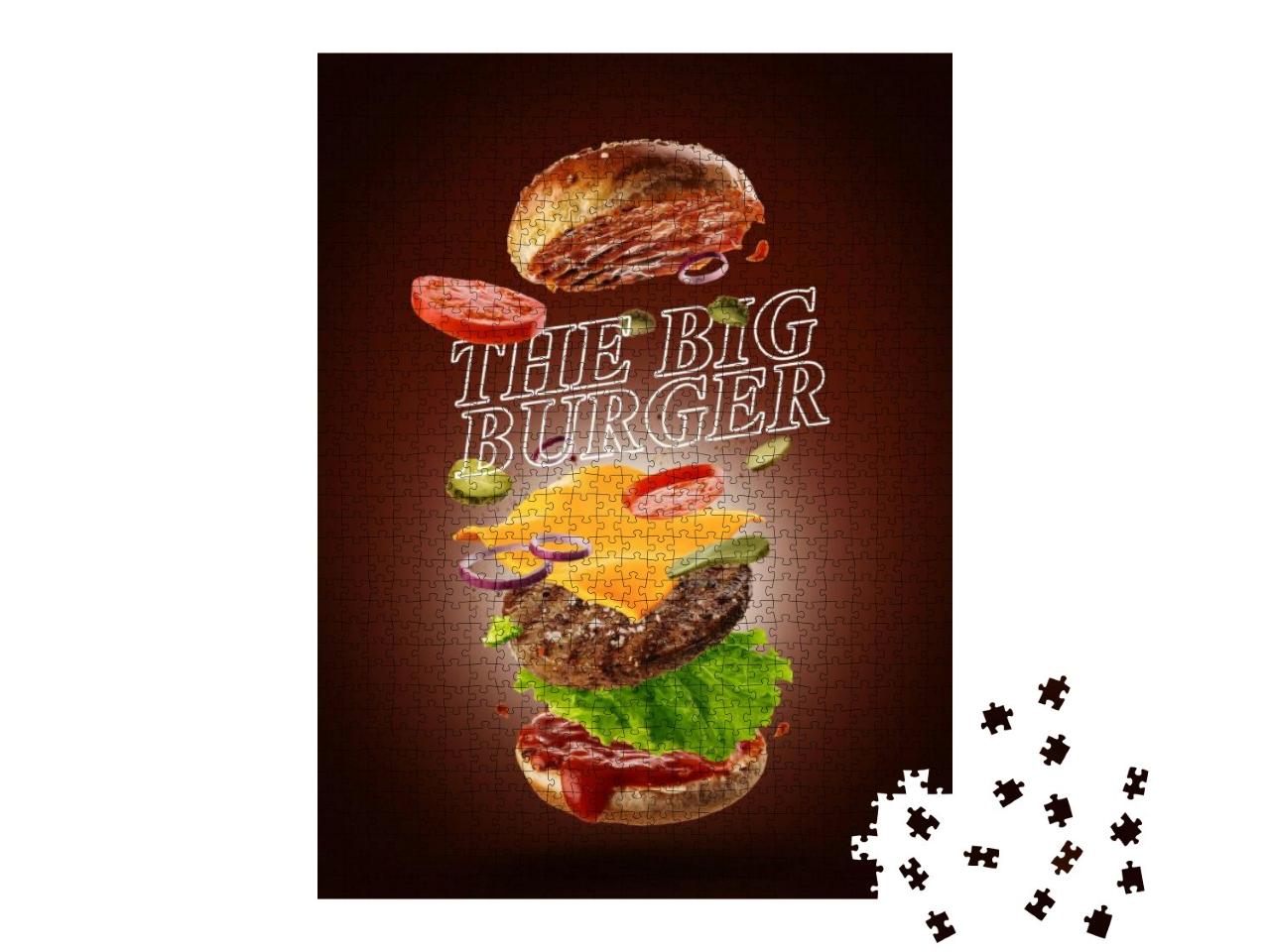 Jumping Burger Ads, Delicious & Attractive Hamburger with... Jigsaw Puzzle with 1000 pieces