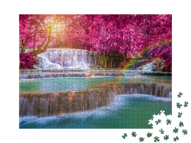 Waterfall in Rain Forest Tat Kuang Si Waterfalls At Luang... Jigsaw Puzzle with 1000 pieces
