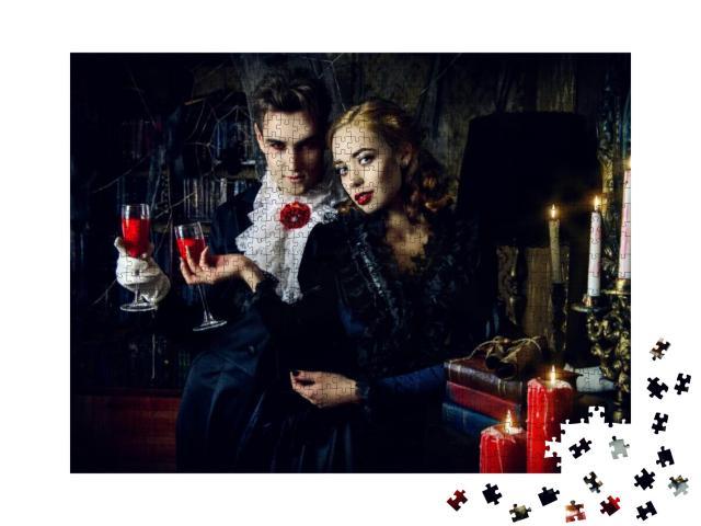 Beautiful Man & Woman Vampires Dressed in Medieval Clothi... Jigsaw Puzzle with 1000 pieces