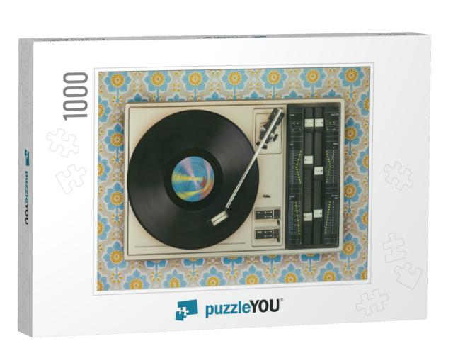 Retro Styled Image of an Old Record Player on Top of Flow... Jigsaw Puzzle with 1000 pieces