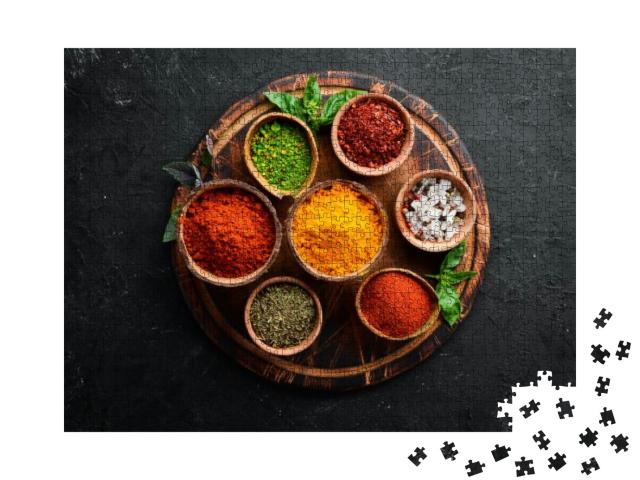 Colorful Herbs & Spices for Cooking. Indian Spices. on a... Jigsaw Puzzle with 1000 pieces