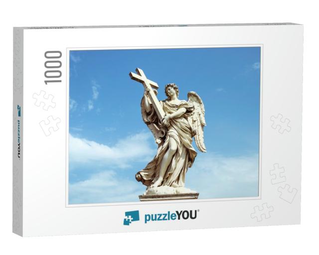 Sculpture Angel Suggesting a Cross with a Roman Blue Sky... Jigsaw Puzzle with 1000 pieces