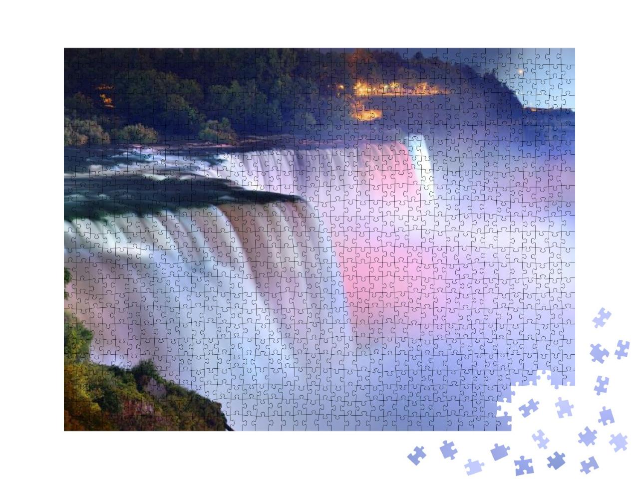 Niagara Falls Lit At Night by Colorful Lights... Jigsaw Puzzle with 1000 pieces