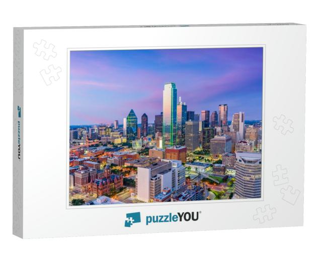 Dallas, Texas, USA Downtown Skyline At Twilight Viewed fro... Jigsaw Puzzle