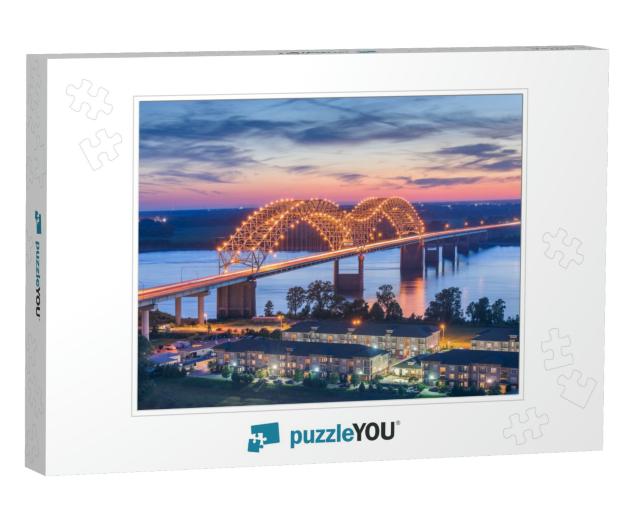 Memphis, Tennessee, USA At Hernando De Soto Bridge At Dusk... Jigsaw Puzzle