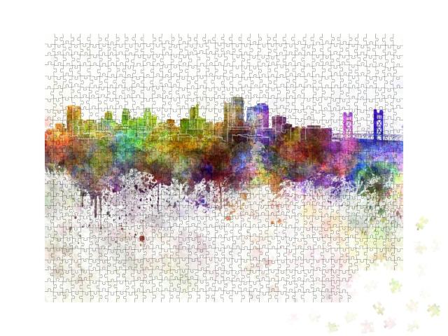Sacramento Skyline in Watercolor Background... Jigsaw Puzzle with 1000 pieces