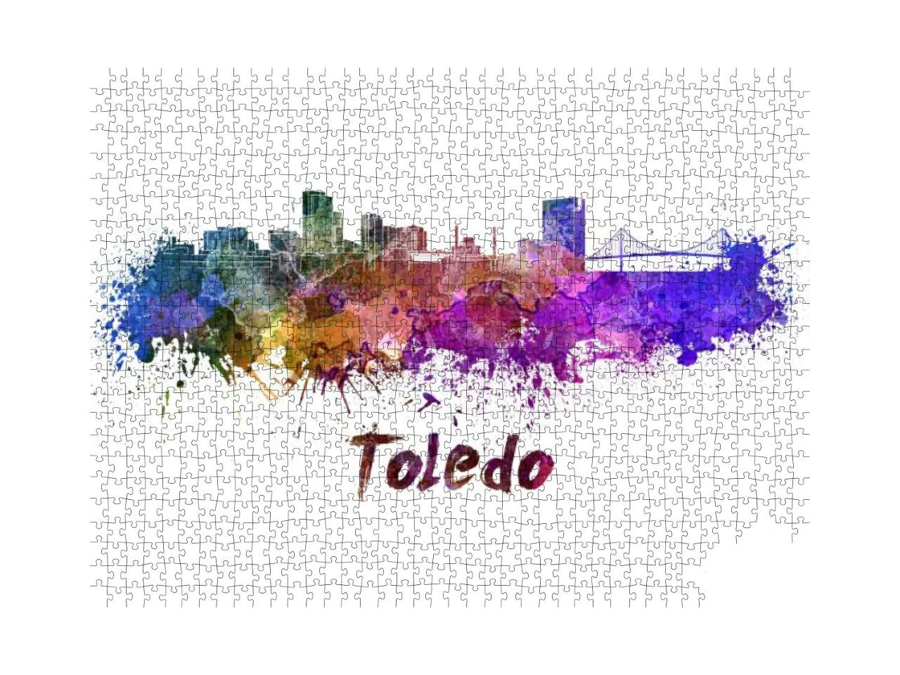 Toledo Skyline in Watercolor Splatters with Clipping Path... Jigsaw Puzzle with 1000 pieces
