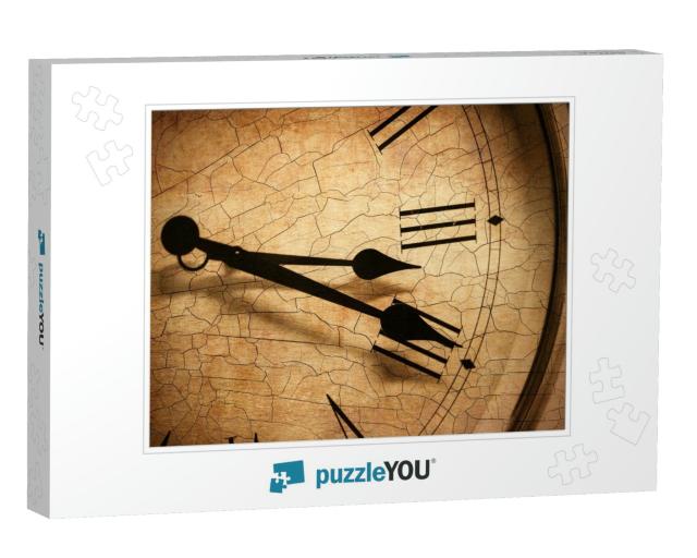 Old Times, Vintage Classic Clock Style Overlay with Crack... Jigsaw Puzzle