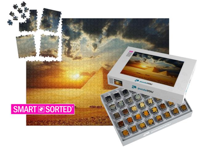 Grate Pyramids in Giza Valley in Egypt with Group of Bedo... | SMART SORTED® | Jigsaw Puzzle with 1000 pieces