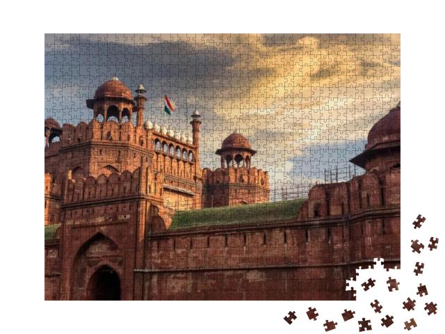 Red Fort Delhi At Sunset with Moody Sky - a UNESCO World... Jigsaw Puzzle with 1000 pieces