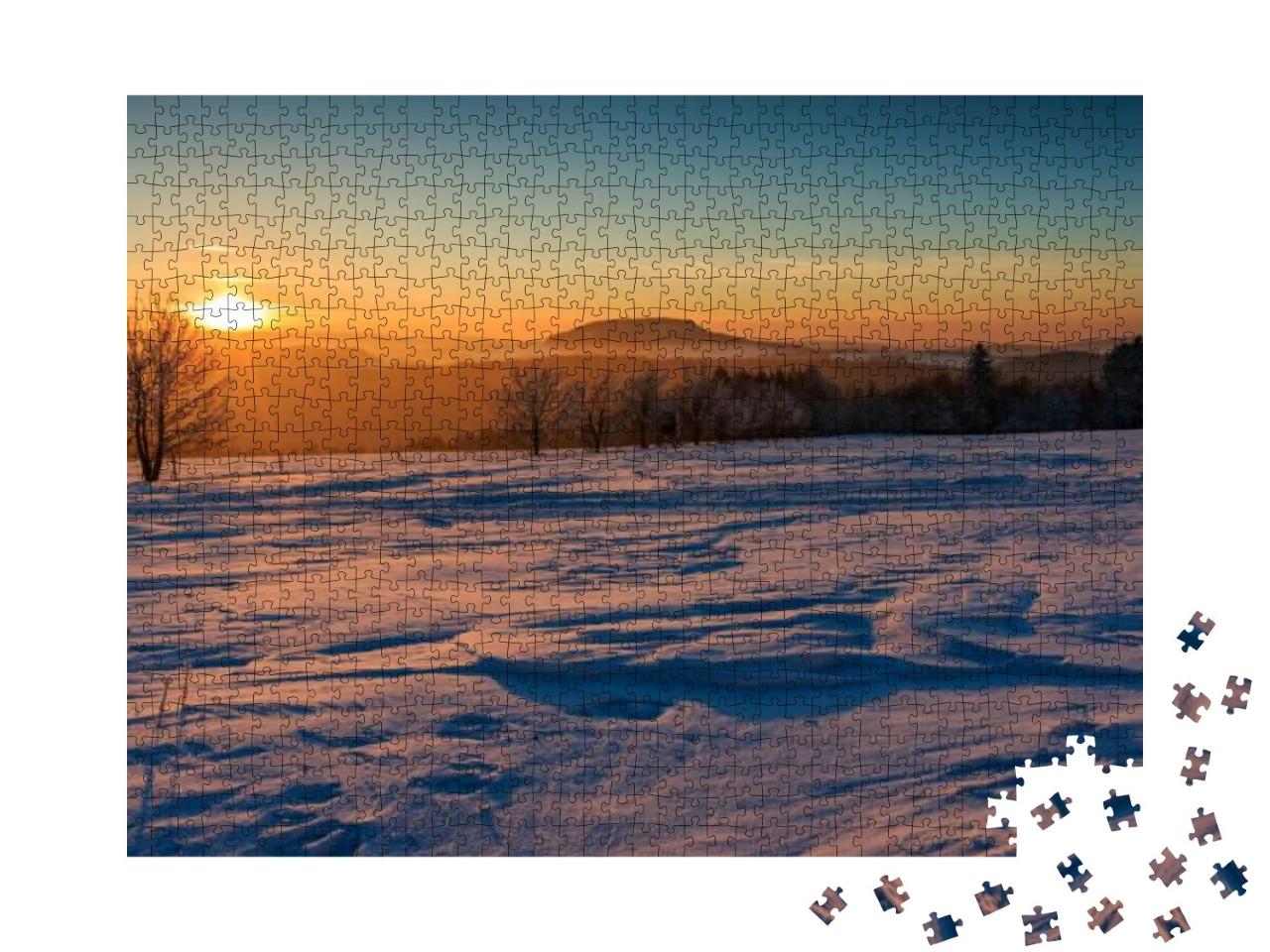 Sunset in the Golden Sunlight Over the Winterly Ore Mount... Jigsaw Puzzle with 1000 pieces