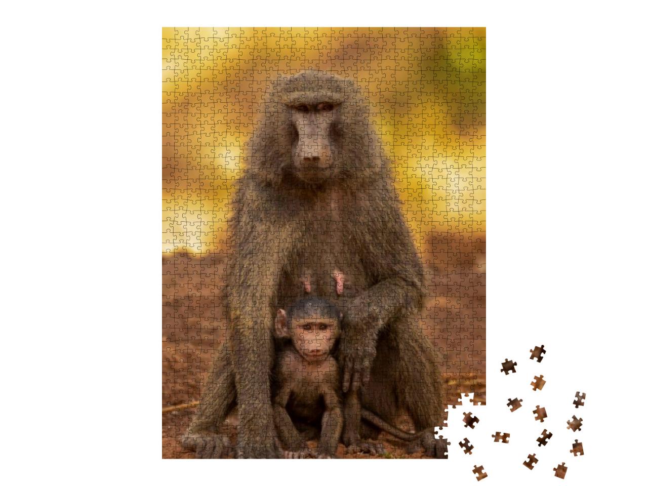 Olive Baboons Family & Behavior Portrait. the Amazing Rel... Jigsaw Puzzle with 1000 pieces
