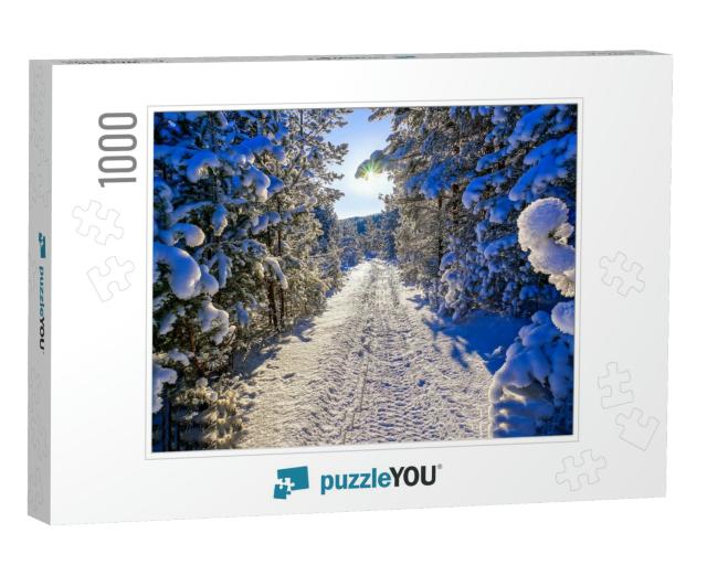 The Road Through the Winter Snow Forest. Winter Snow Road... Jigsaw Puzzle with 1000 pieces